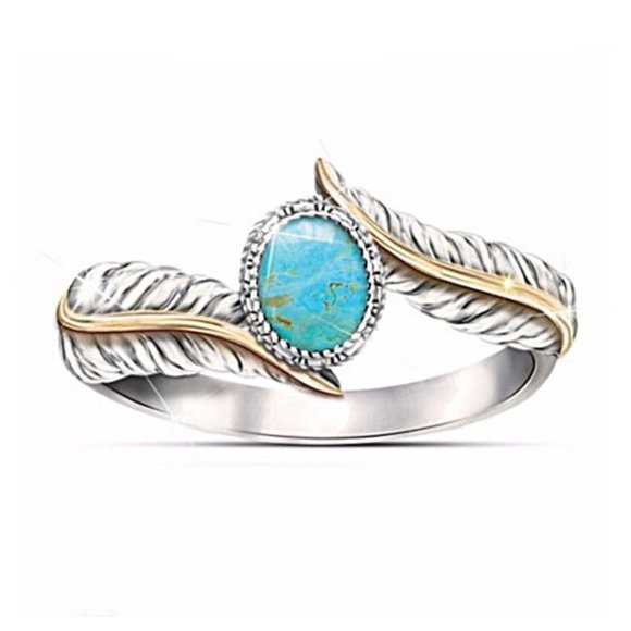 Jewelry - 💥925 Silver Plated Green Turquoise Leather Shape Cut Ring, GPMB1514
